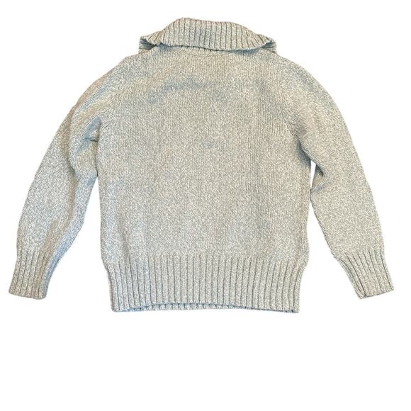 Land's End Cotton Chunky Knit Sweater Large Fold Over Collar w Buttons Teal Sz M - Picture 2 of 8